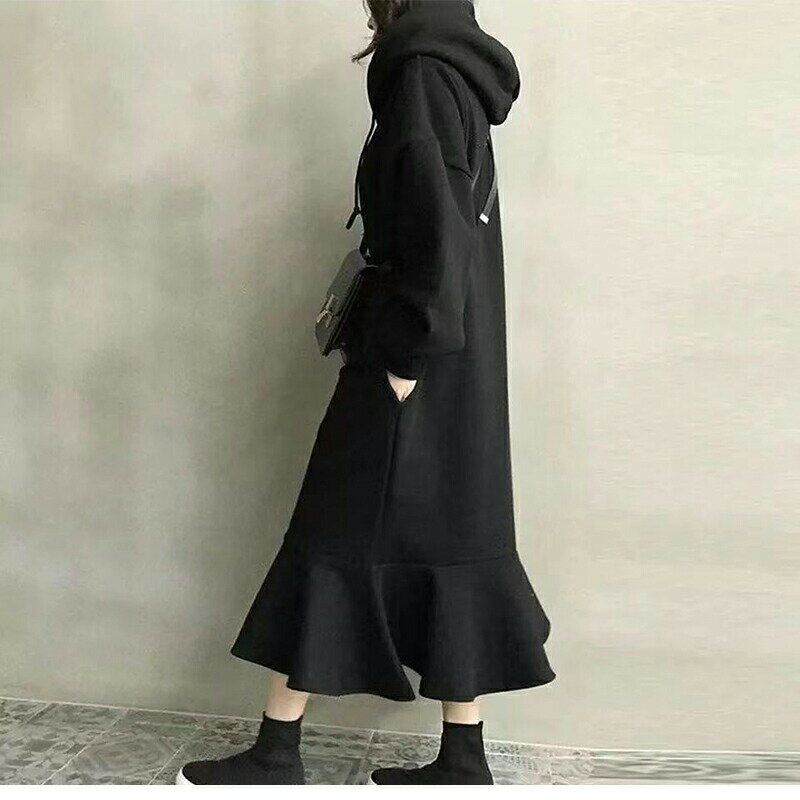 パーカー ロング丈 ワンピース ロングワンピース Aライン ワンピ ロングワンピ ロング マキシワンピース きれいめ 小顔 マキシ フレア 長袖 大きいサイズ 秋 冬 秋冬 厚手 フード付き 裏起毛 無地 フレア