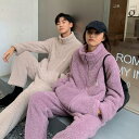 ルームウェア 男女兼用 部屋着 もこもこ パジャマ レディース 着る毛布 ジップアップ ふわもこ 厚手 ナイトウェア ペアルック ハイネック メンズ 冬 前開き...