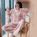 ルームウェア パジャマ レディース 部屋着 もこもこ ふわふわ 冬 ニット セットアップ 上下セット 2点セット ニットトップス プルオーバー パンツ ロングパ...