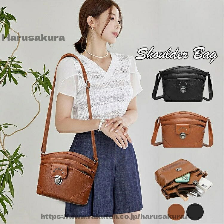 Rakuten - 【送料無料】合成皮革 黒 合皮 レディースバック スタッズ 斜めがけバッグ 軽量 ミニショルダーバッグかわいい 大人 斜めがけ レディース