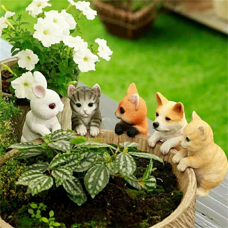 ガーデニング雑貨 5点セット 猫 犬 ウサギ 狐 オーナメント オブジェ インテリア雑貨 かわいい 誕生日 プレゼント アウトドア デコレーション 動物 樹脂 アンティーク 置き物 オブジェ オーナメント 動物 ガーデン雑貨 ガーデニング雑貨 ラビット