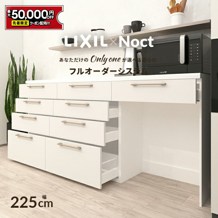 【5/9～先着値引クーポン有】カップボード リクシル ノクト 幅225cm ロータイプ カウンター DIY キッチンボード 背面収納 キッチン 収納 食器棚 新築 リフォームLIXIL 保証付 楽天キッチン売上1位 リシェル シエラ ES 納品日指定可 送料無料 【仕様変更プラン可能】