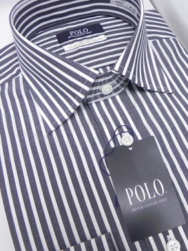 【アウトレット】ワイシャツ メンズ 長袖 ワイド グレー 織柄無地 ゆったり POLO 形態安定 ブランドシャツ