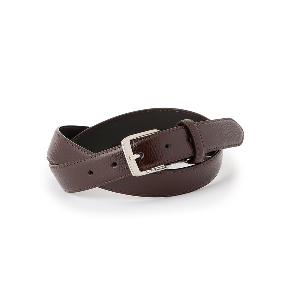 メンズ ビジネスベルト【専門店品質】シルバーバックル ブラウン STEFANO VALENTINO 牛革 ビジネス はるやま 父の日