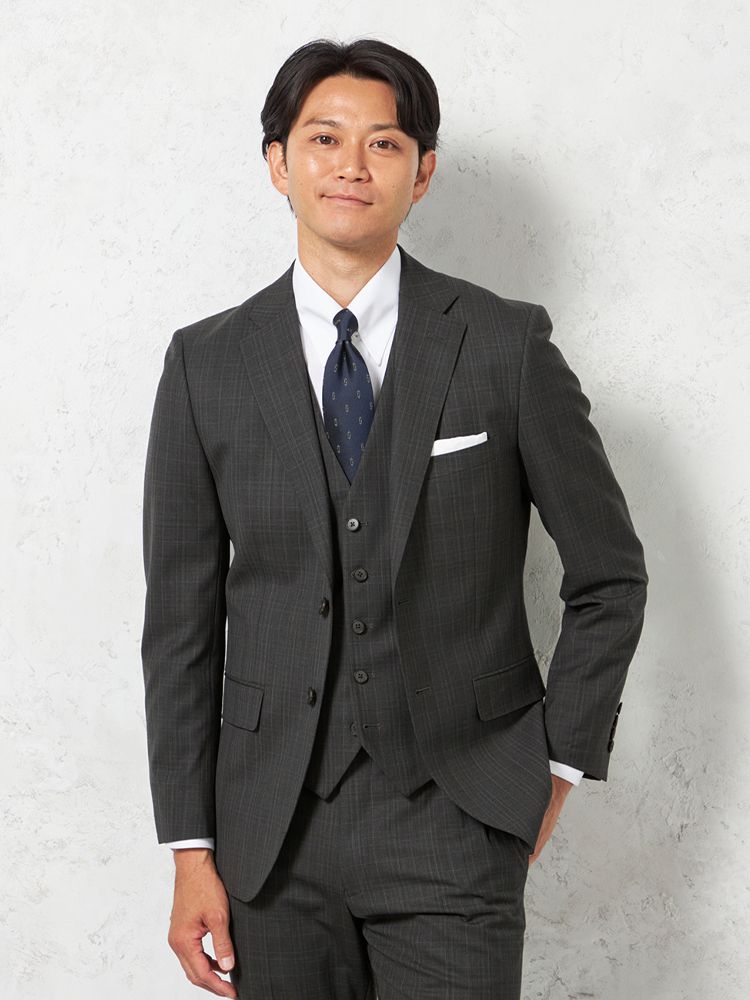 メンズスーツ【ビジネスウェア専門店の品質】2釦3P S&MBLUELABEL3Pパンツウォッシャブル M.グレー A4|A5|A6|A7|AB4|AB5|AB6|AB7|Y4|Y5|Y6|Y7 ウール ポリエステル 秋冬 送料無料