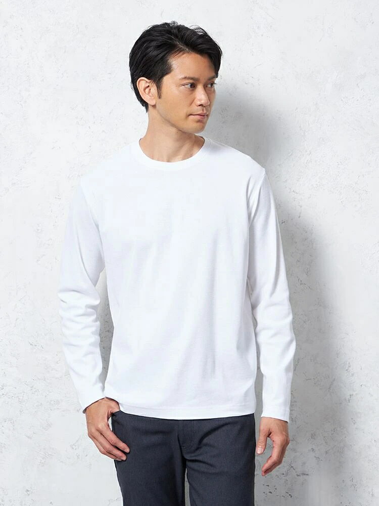 【最大15％OFFクーポン：スーパーSALE限定】メンズカジュアルインナー カット長袖クルーネッ RUCKENBACCHAR クルーネックロンTシャツ ホワイト M L LL ナイロン 春夏