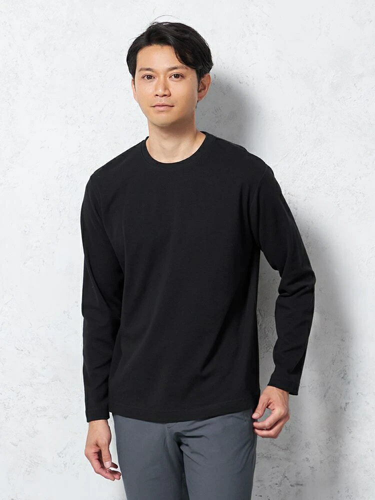 【最大15％OFFクーポン：スーパーSALE限定】メンズカジュアルインナー カット長袖クルーネッ RUCKENBACCHAR クルーネックロンTシャツ ブラック M L LL ナイロン 春夏