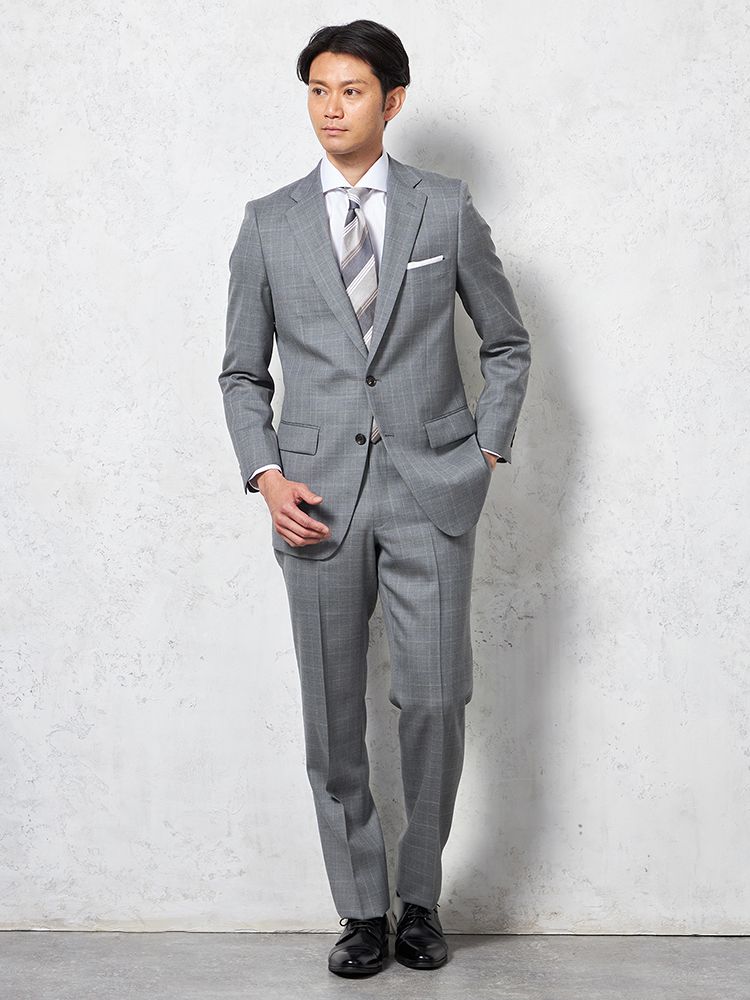 【クーポン配信中！】メンズスーツ【ビジネスウェア専門店の品質】【夏のビジネスに】 2釦2P ストーベル＆メイソン 2Pスーツ 尾州生地 L．グレー A4 A5 A6 A7 AB4 AB5 AB6 AB7 ウール ポリエステル 春夏 送料無料