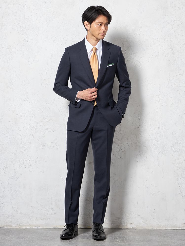 【8%OFFクーポン：11月12日~19日23:59まで】メンズスーツ【ビジネスウェア専門店の品質】【夏のビジネスに】 2釦2P リッケンバッカーホワイト 2P ロロピアーナ ネイビー A4 A5 A6 A7 AB4 AB5 AB6 AB7 ウール ポリウレタン 春夏 送料無料