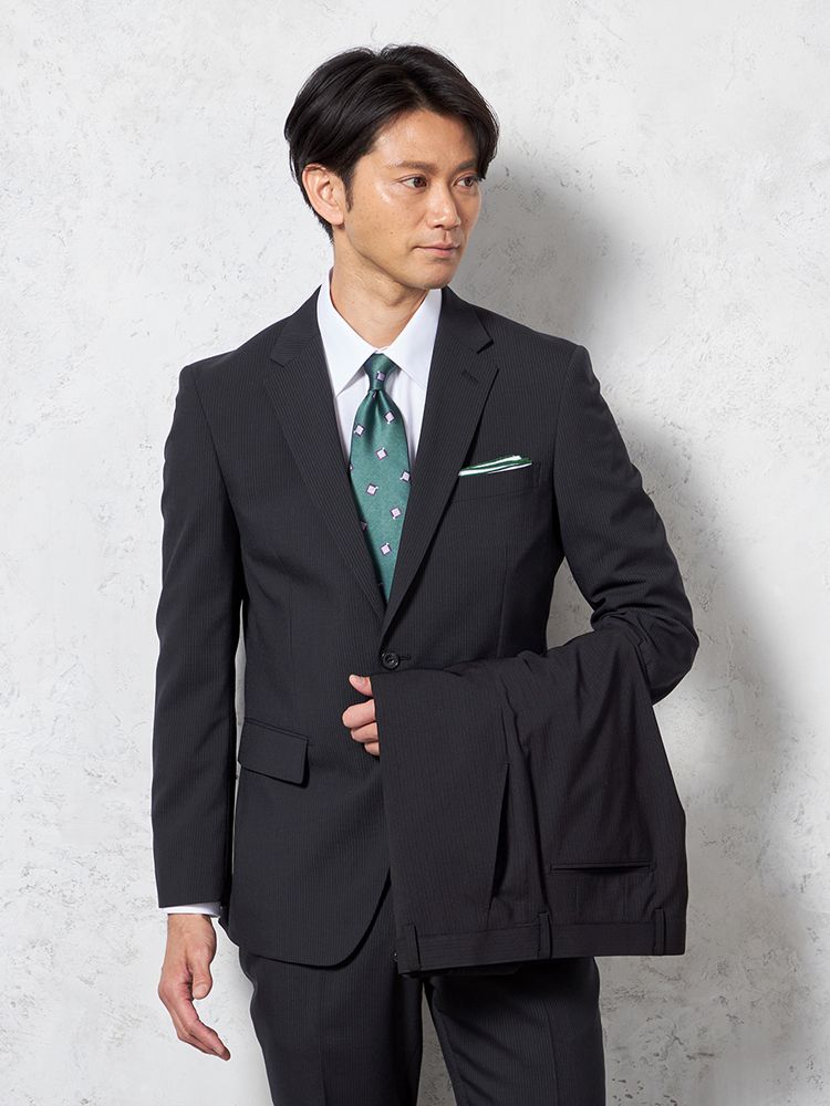 メンズスーツ【ビジネスウェア専門店の品質】【夏のビジネスに】 2釦2PP リッケンバッカー 2PP 軽量 上下ウォッシャブル ブラック A4 A5 A6 A7 AB4 AB5 AB6 AB7 BB4 BB5 BB6 BB7 ポリエステル ウール 春夏 送料無料