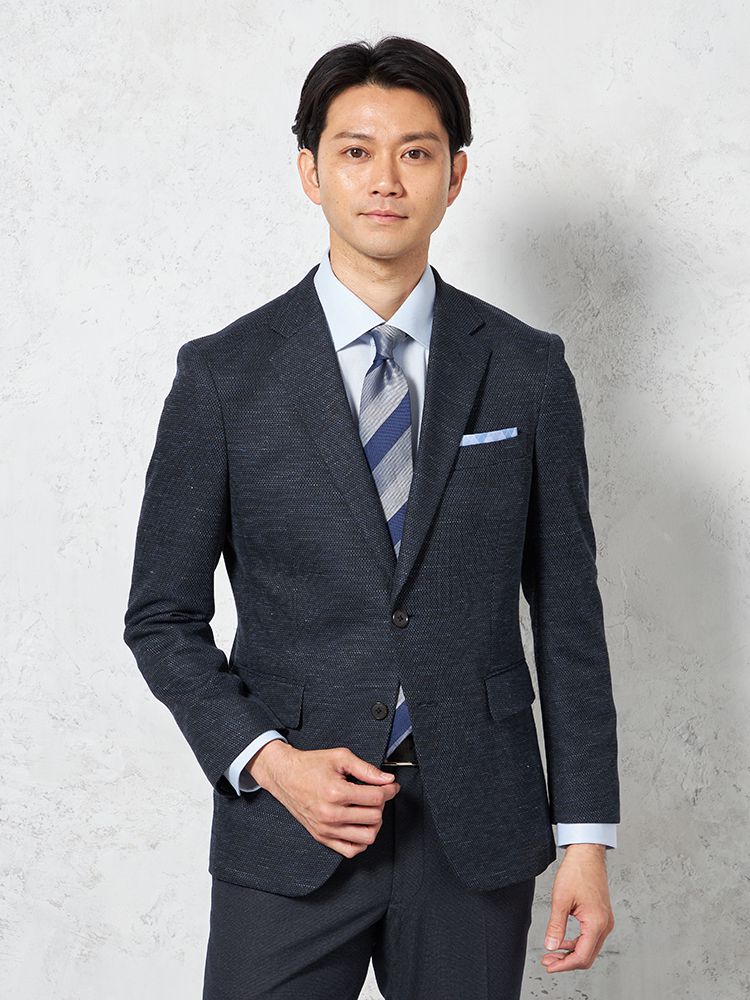 メンズジャケット 尾州ニット【ビジネスウェア専門店の品質】【夏のビジネスに】2釦 リッケンバッカー 