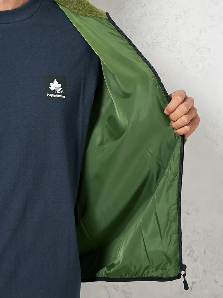 【LOGOS】メンズカジュアルアウター ブルゾン裏付 LOGOSウールライクフリースブルゾン カーキー M L LL ポリエステル レーヨン 秋冬