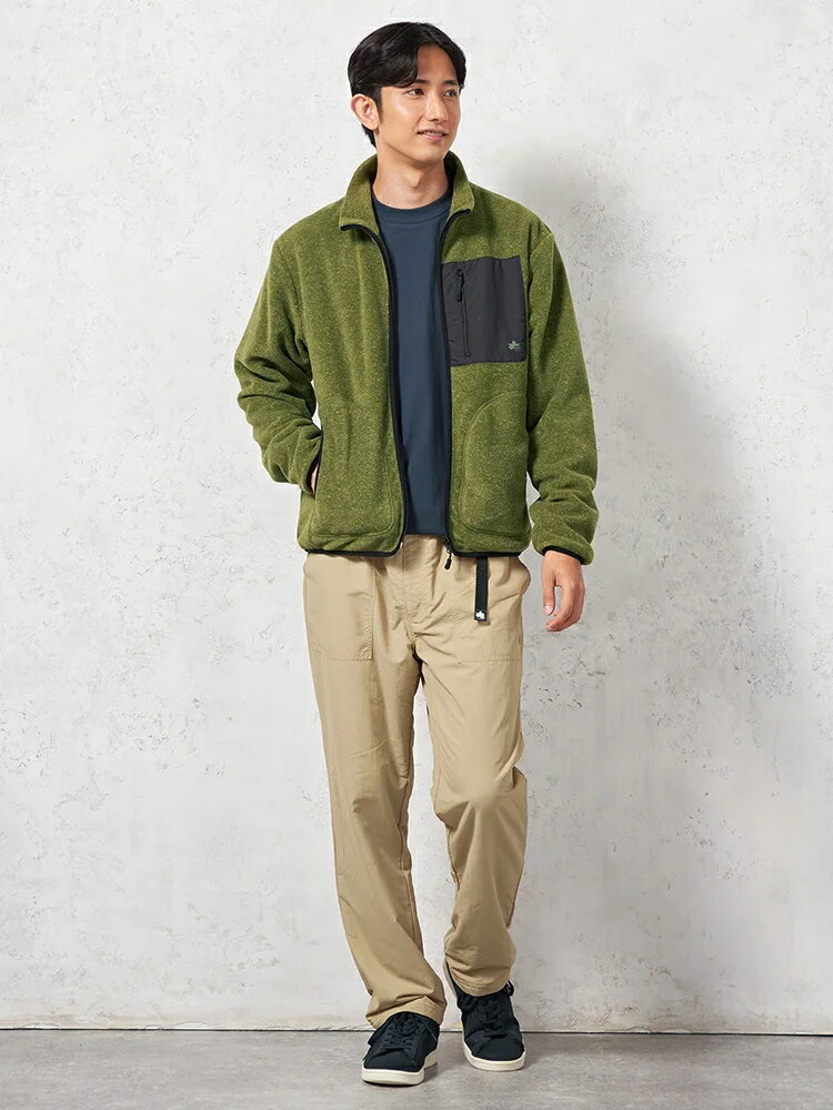 【LOGOS】メンズカジュアルアウター ブルゾン裏付 LOGOSウールライクフリースブルゾン カーキー M L LL ポリエステル レーヨン 秋冬