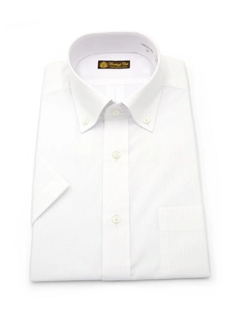 【10%OFFクーポン：11月20日20時～30日23:59まで】メンズ半袖Yシャツ 半袖ボタンダウン ハントレークラブ白ドビーボタンダウン ホワイト 45 37 39 41 43 ポリエステル 綿 春夏