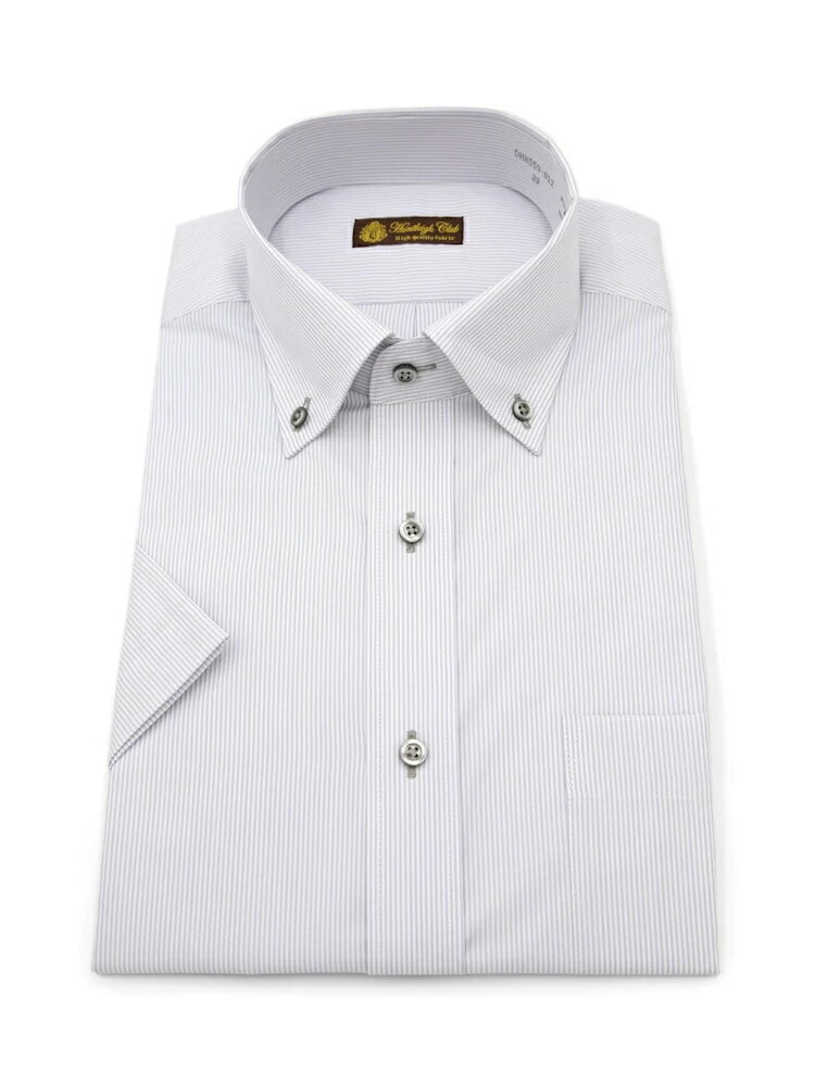 【10%OFFクーポン：11月20日20時～30日23:59まで】メンズ半袖Yシャツ 半袖ボタンダウン ハントレークラブ柄物ボタンダウン L．グレー 45 37 39 41 43 ポリエステル 綿 春夏