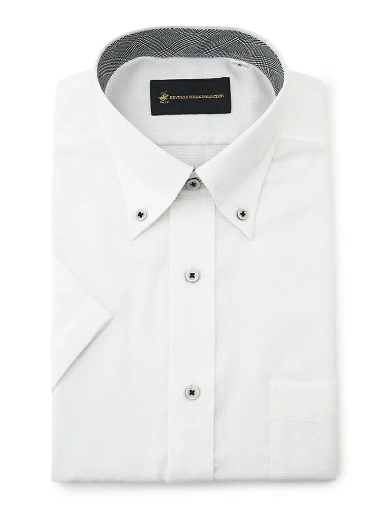 【10%OFFクーポン：11月20日20時～30日23:59まで】メンズ半袖Yシャツ 半袖ボタンダウン BHPCCVC白ドビーBD別布 ホワイト S M L LL 3L 綿 ポリエステル 春夏