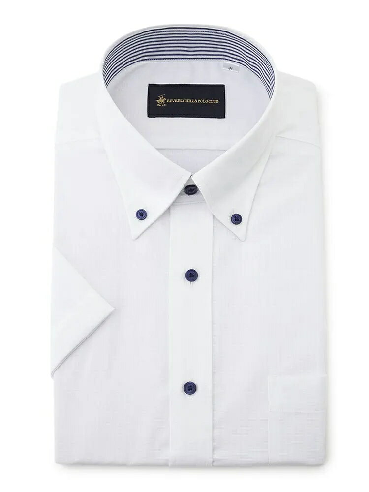 【10%OFFクーポン：11月20日20時～30日23:59まで】メンズ半袖Yシャツ 半袖ボタンダウン BHPCCVC白STBD別布 ホワイト S M L LL 3L 綿 ポリエステル 春夏