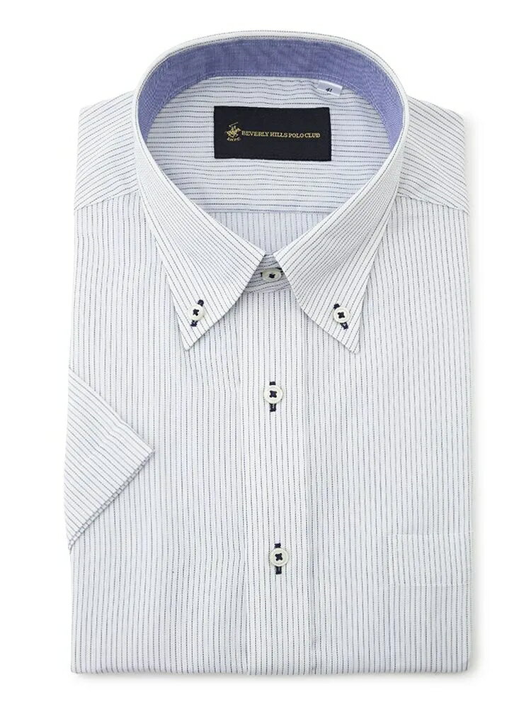 【10%OFFクーポン：11月20日20時～30日23:59まで】メンズ半袖Yシャツ 半袖ボタンダウン BHPCCVCピンSTBD別布 S．ブルー M L LL 3L 綿 ポリエステル 春夏