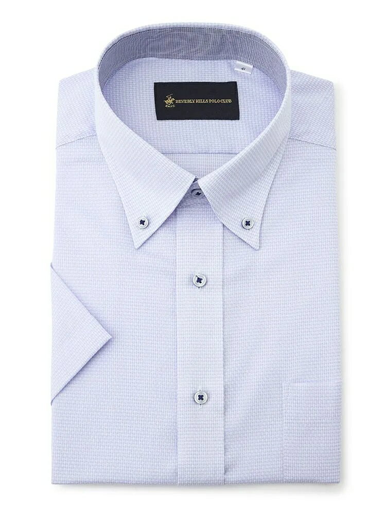 【10%OFFクーポン：11月20日20時～30日23:59まで】メンズ半袖Yシャツ 半袖ボタンダウン BHPCCVCミニCHKBD別布 サックス S M L LL 3L 綿 ポリエステル 春夏