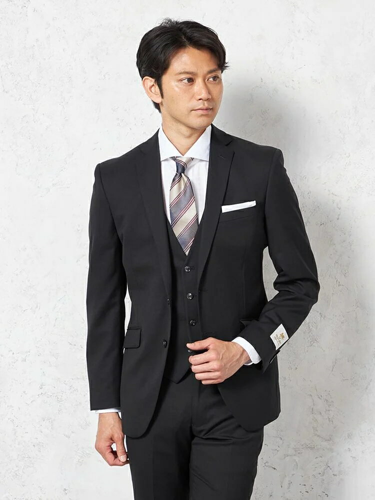 【10%OFFクーポン：11月20日20時～30日23:59まで】メンズスーツ 2釦3P ネロアンクル3Pスーツ ブラック A4 A5 A6 A7 AB4 AB5 AB6 AB7 Y4 Y5 Y6 Y7 ウール ポリエステル 通年