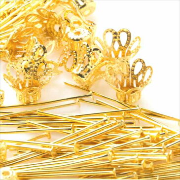 ビーズキャップ Tピン 9ピン 5種類セット ゴールド 金 基礎パーツ 座金 花座 6mm 8.5mm 12mm tピン qピン 32mm ハンドメイド 接続パーツ アクセサリー パーツ 手芸 ハンドメイド 金具 ピアス イヤリング ネックレス ブレスレット チョーカー ストラップ 素材 材料