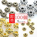 卸売り メタルビーズ 100個セット c リング状 フラワー 花 ロンデル スペーサー 金属ビーズ メタリックビーズ 留め具 穴 ホール 手作り ハンドメイド ...