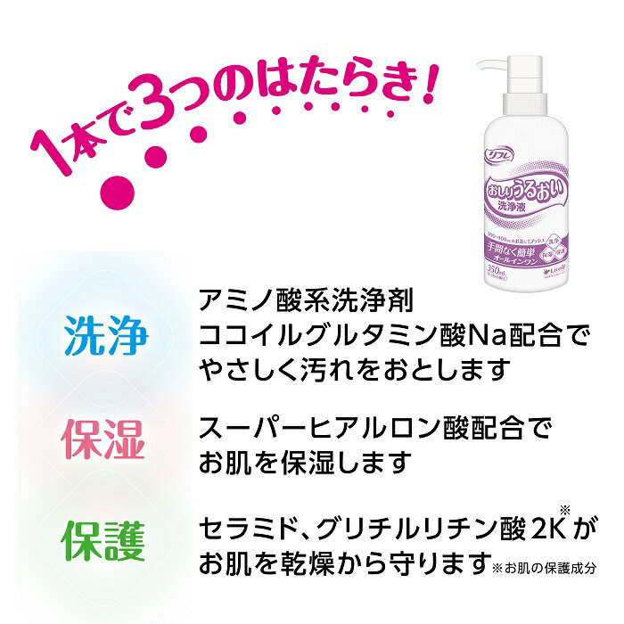 【メーカー直営】リフレ おしりうるおい洗浄液350mL リブドゥ | 陰部洗浄 保湿 肌保護 スキンケア 肌ケア スーパーヒアルロン酸 褥瘡予防 清拭剤 おむつ交換 介護用品 3