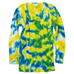 【 TIE-DYE THERMAL YELLOW & BLUE LONG SLEEVE TEE 】【 タイダイ サーマル イエロー＆ブルー 】インナー 保温 アメカジ