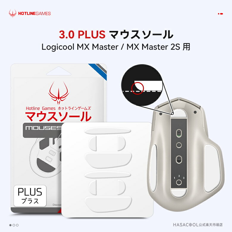 Hotline Games 3.0 PLUS ラウンドエッジ マウスソール Logicool MX Master / MX Master 2S 用 ［ 2セット入り / 滑り改善/ホワイト ］ ゲーミングマウス マウスフィート 交換用 厚型【 日本正規代理店保証品 】 (B45)