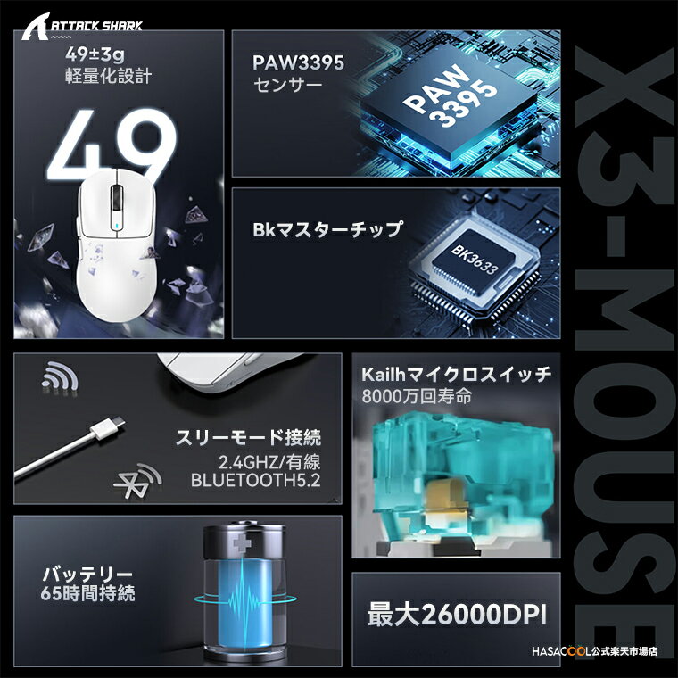 Attack Shark X3 ゲーミングマウ...の紹介画像2