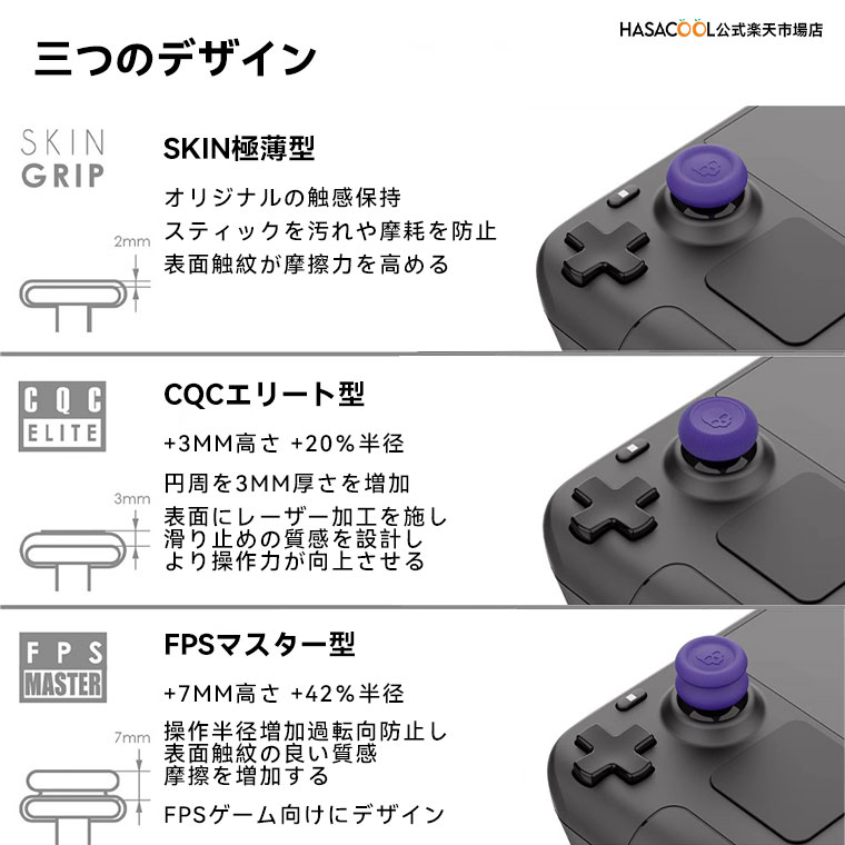 【六個セット】Skull & Co. Steam Deck コントローラー用 スティックカバー エイムアシストキャップ 三種類デザイン Steam Deck 対応 Steam Deck OLED 対応 ROG Ally 対応 異なるゲームに対応 操作感向上 グリップ向上 滑り防止 破損防止 三ペア 多色選択可能