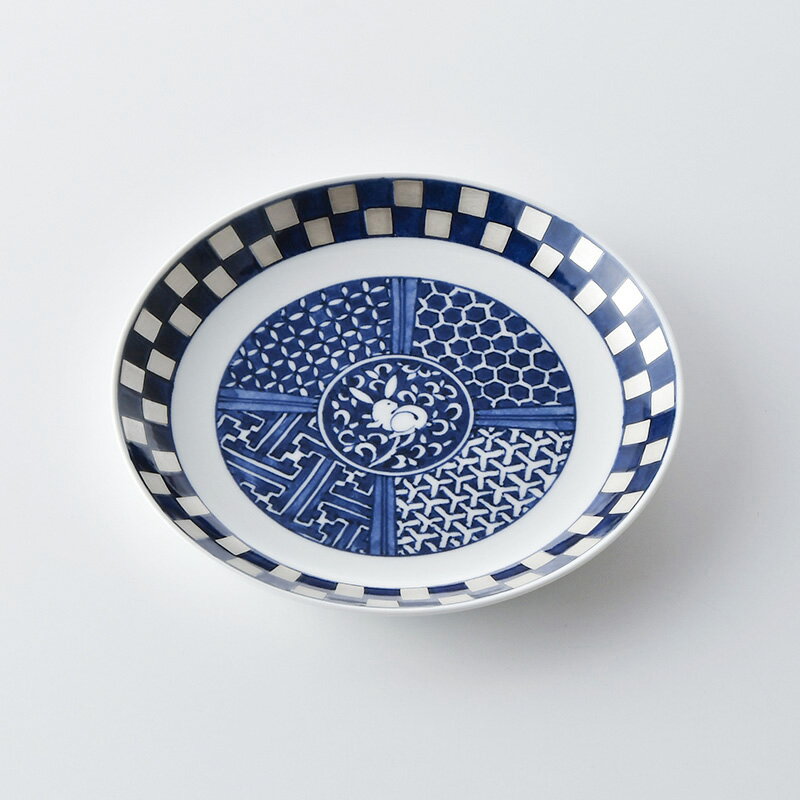 兎銀市松プレート185藍古伊万里様...