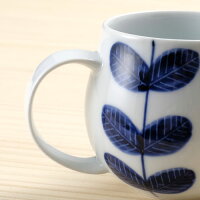 aoba樽型マグカップ【波佐見焼き】石丸陶芸ミニョンたっぷり大きめ北欧風ギフト無料ラッピング手書き手描き葉っぱ