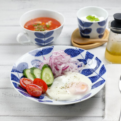 aoba 21cm丸皿【波佐見焼】はさみ焼きshop mignon石丸陶芸ミニョン北欧風　ワンプレート　ランチ　手書き　手描きのサムネイル