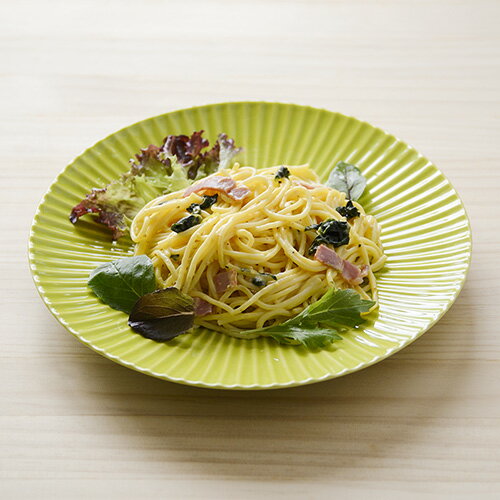 しのぎ26cm丸皿YG【波佐見焼】【パスタ皿】石丸陶芸mignon　一龍陶苑　丸プレート　黄色　ギフト無料ラッピングのサムネイル