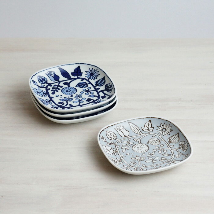 【お買い物マラソン ポイント5倍】波佐見焼 食器 フラワーパレード 取皿 約15cm×15cm×H2.5cm 和山 WAZAN 北欧 プレート 角皿 おしゃれ レトロ かわいい 食洗器・電子レンジOK！ かわいい ギフト はさみやきのサムネイル