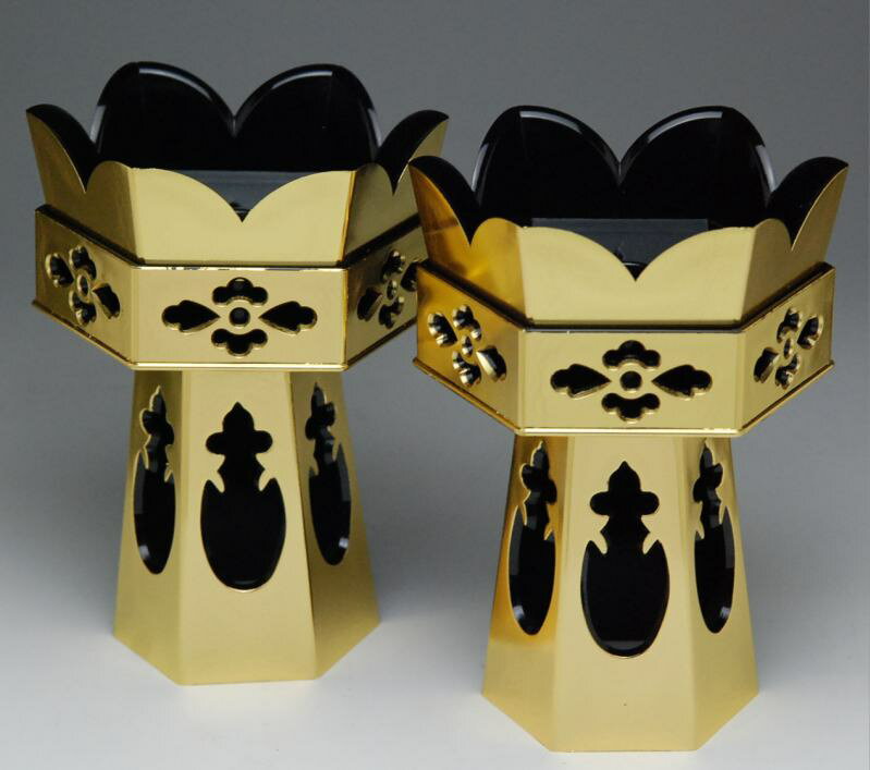 仏具・六角供花金色箔 3.0号 1対入 PT 浄土真宗本願寺派（西）用