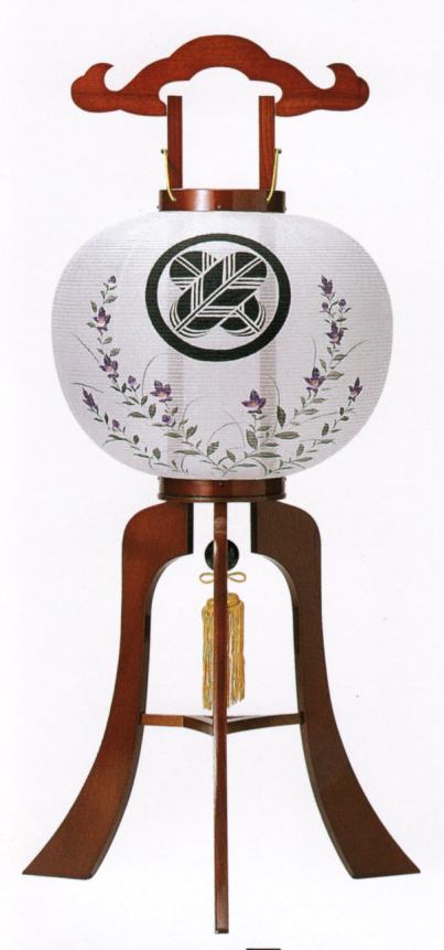 Bon Paper Lanterns - 銘木家紋入絵柄入提灯『宝林MK100(1対入)』けやき調 12号 絹張 家紋入 絵柄 提灯（対入・家紋入）