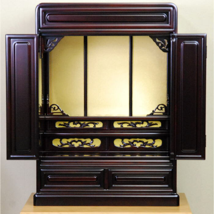 【マラソンP5倍＆クーポン割引】 小型仏壇 ミニ仏壇 上置型 18号 国産 木製 さくら2型 18号 高55cm 桜色 日本製 箱段 だるま型 モダン ダーク ワイン色