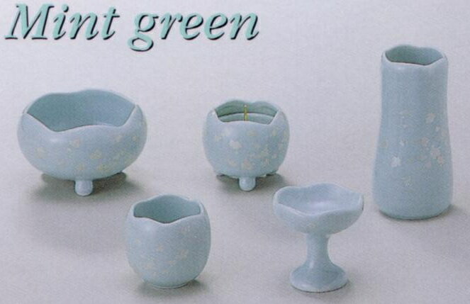 仏具セット ほのか5点セット中 ミント グリーン 陶器製 モダン仏具