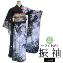 【中古】リユース リサイクル 仕立て上がり振袖 桜 黒 / 振袖 成人式 リサイクル リユース 仕立て上がり 卒業式 結婚式 和服 着物女子 着物 和装 女性用 レディース 送料無料 used 【063】