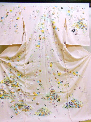 正絹訪問着　友禅染め　ピンク　柄八掛付　日本製　丹後ちりめん　未仕立て　送料無料(4)