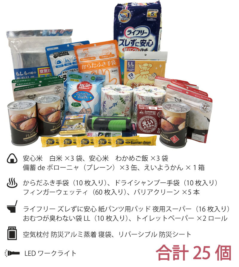 防災グッズ セット 防災セット 災害セット 3日分 介護 パッド 付き 必需品 最低限 風呂敷付き 食事 ご飯 ライト ベッド トイレ シャンプー 風呂 防災用品 避難所 学校 オフィス 非常用 災害 緊急用 必需品 備蓄品 学校 会社 安心 安全 hashbaby-10005397 ハナサンテラス サンプル画像3