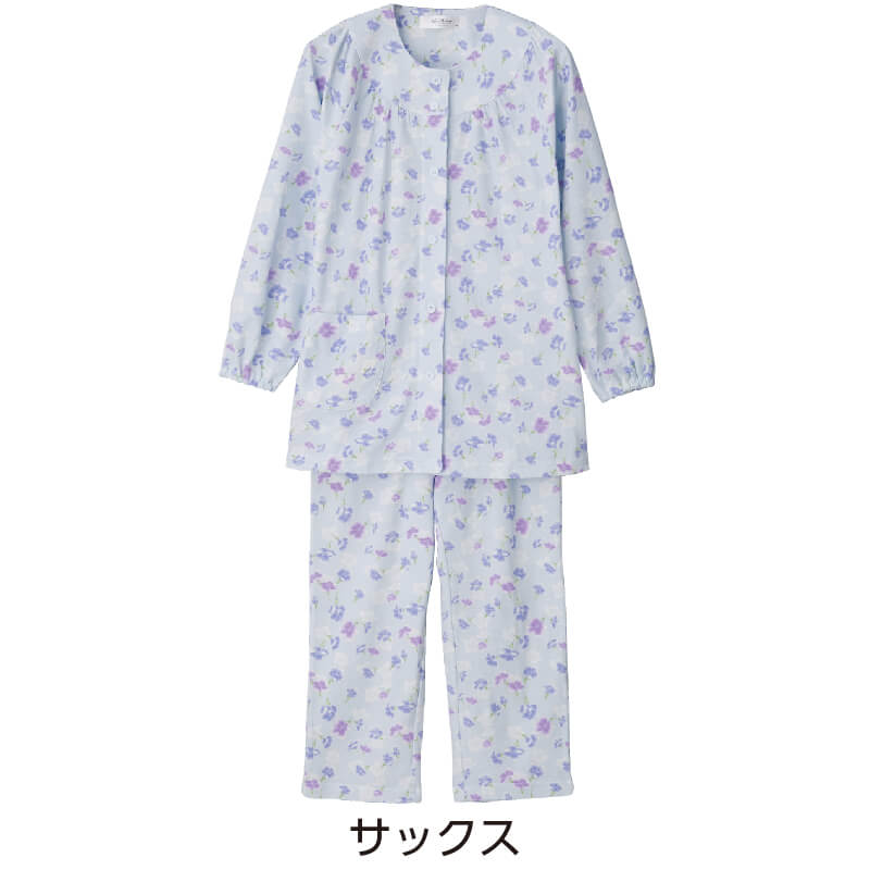 介護シニアパジャマ長袖ワンタッチテープSMLLL|介護用パジャマ動きやすいラグラン袖手口ゴム入りマジックテープ介護用衣料高齢者女性レディース婦人用※※北海道・沖縄・離島は送料無料対象外