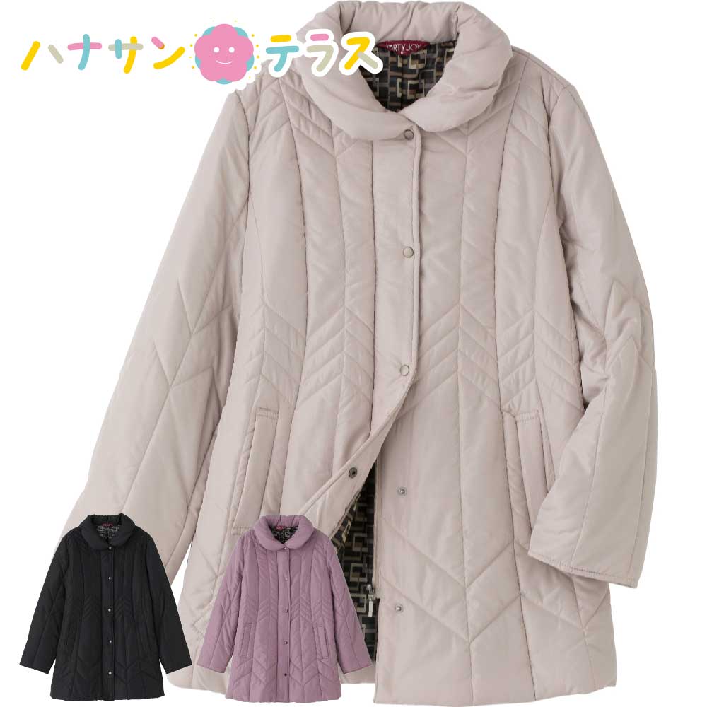 中綿丸衿コート M L LL 身幅ゆったり シニアファッション 70代 80代 90代 100歳 レディース 婦人 用