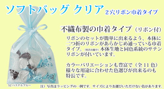 【ラッピング・不織布袋】ソフトバッグクリア2つ穴巾着S1LS161 W100mm×105/H150mm100枚入　選べる11色【代引不可】