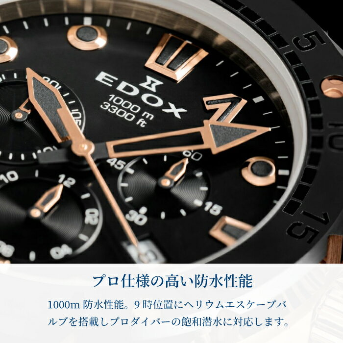 エドックス クロノオフショア1 クオーツ ダイバーズ 防水 逆回転防止ベゼル ラバー ブラック