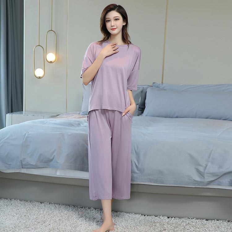 tシャツ 半袖 7分丈 上下セット 薄手 カップ付き ワイド パジャマ パンツ 出かけ ...