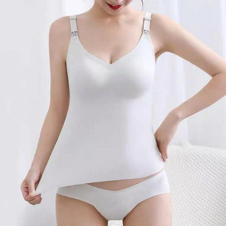 ネットショップハスキーの授乳 2WAY キャミソール 大きいサイズ カップ付き 授乳ブラ 産前 吸汗速乾　接触冷感　UVカット キャミ ブラ マタニティキャミソール 授乳 授乳キャミ 前開き 産後 マタニティ 下着 妊婦 涼感　タンクトップ ブラトップ 授乳服 授乳インナー 授乳キャミソール｜アングル2
