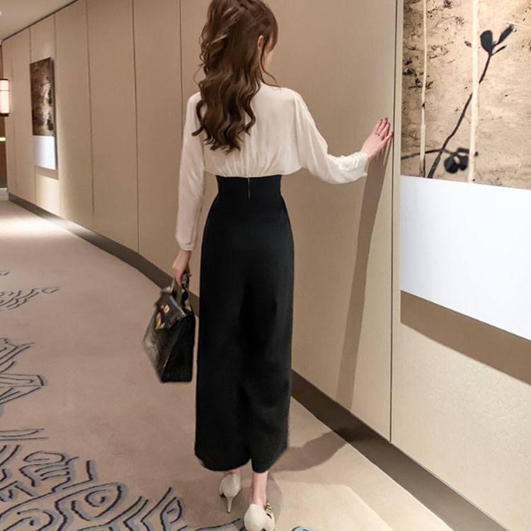 パンツドレス ワイドパンツ パーティードレス レディース オールインワン バイカラー 長袖 ロングパンツ きれいめ 体型カバー 美脚 Vネック 大きいサイズ 結婚式 成人式 謝恩会 二次会 春夏秋 エレガント 送料無料